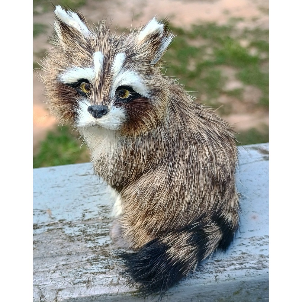Vintage 3.5" Miniature Realistic Fur Raccoon Figure Animal